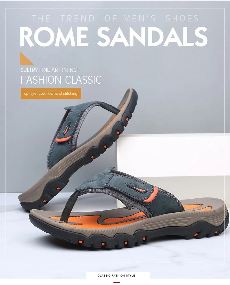 Cow Leather Outdoor Men Slippers Non-slip Wear-resistant Men's Flip Flops Summer Casual Shoes For Men Beach Sandals Plus Size
