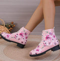 Comemore Spring 2025 Boots Leather Toe Lace-up Mid-tube Flat Pink Leather Boots Fashion Women's Low Heel Boot Shoes Plus Size 46