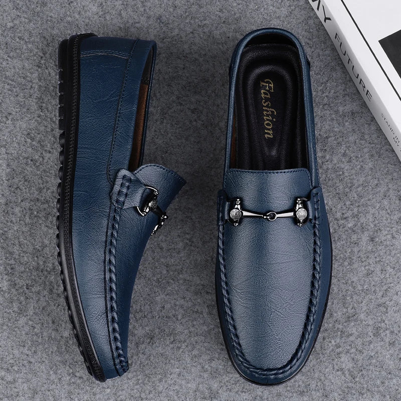 Elegantes Men Genuine Leather Loafers Non Slip Walking Shoes Breathable Outdoor Slip on Flats Casual Shoes Man Driving Moccasins