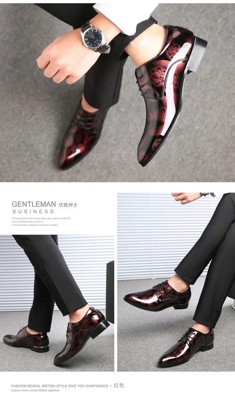 Luxury Men Oxford Shoes Retro Floral Pattern Men Dress Shoes Fashion Lace-Up Flats High Quality Business Men Party Wedding Shoes