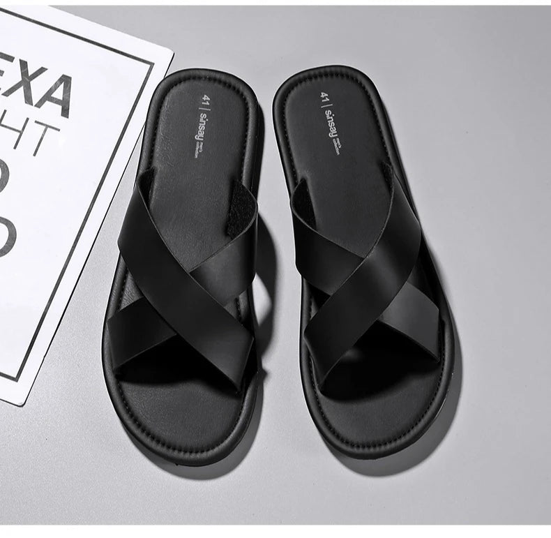 Men's Outdoor Slippers Beach Flat Flip-flop Slippers Summer Casual Slippers Indoor Home Men's Non Slip Shoes Breathable Sandals