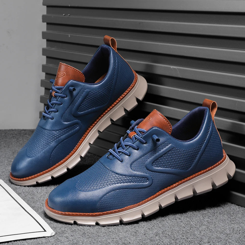 Men's Premium Leather Oxford Sneakers Casual Comfort Walking Shoes Navy Black Brown Fashion British Style Big Size 50 51 52