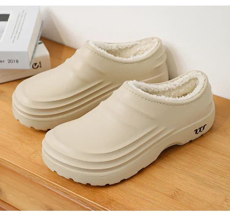 New Unisex Fashion Cotton Slippers Men Winter Warm Home Cotton Shoes Waterproof Garden Shoes Indoor Slip on Concise Shoes Woman