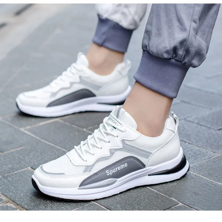 New Men's Breathable Low-Top Lace-Up Casual Shoes Comfortable Sports Shoes Lightweight PU Mesh Upgraded Version Fashionable