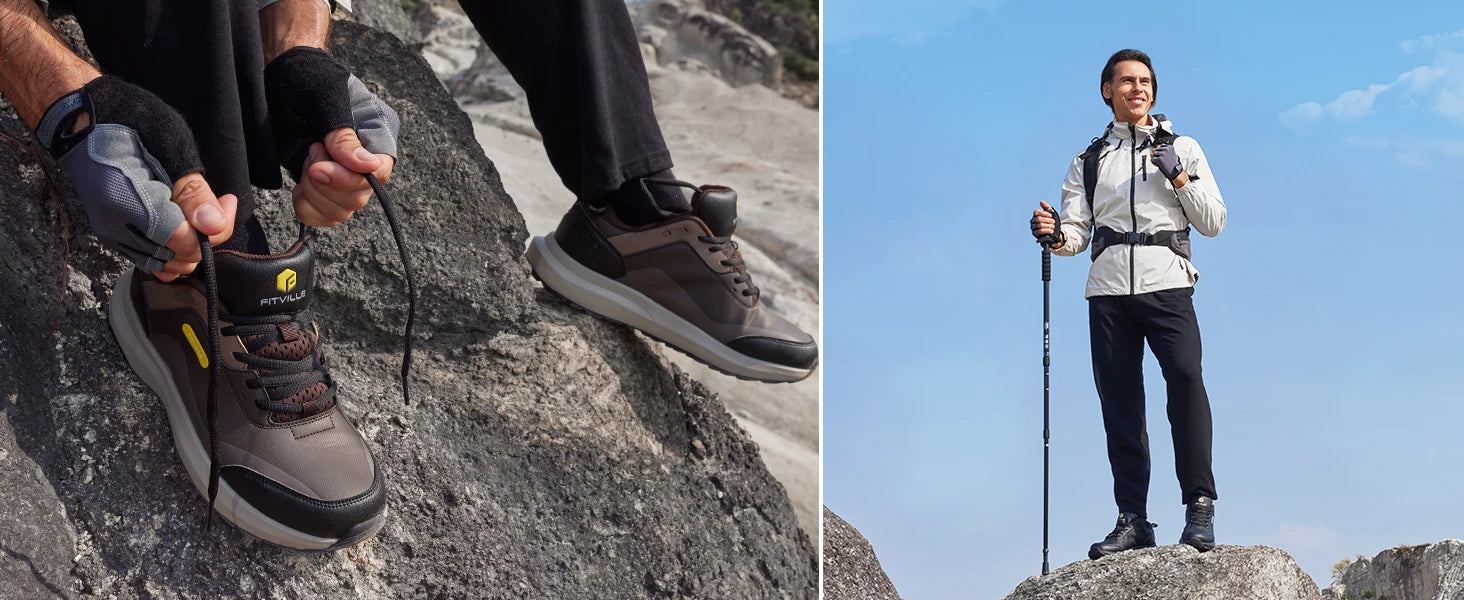Fittington Hiking Shoes Extra Wide For Man Outdoor Walking Shoes Low-top Waterproof Work Shoes Toe with Arch Support for Heel
