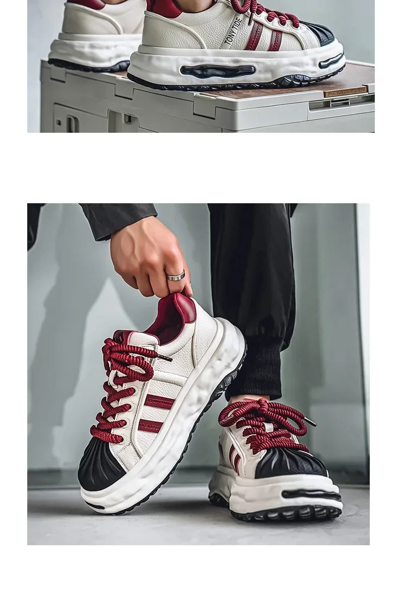 Men's Sneakers Design Printing Leather Casual Sports Shoes Fashion Comfortable Height Increased Flat Platform Skateboard Shoes
