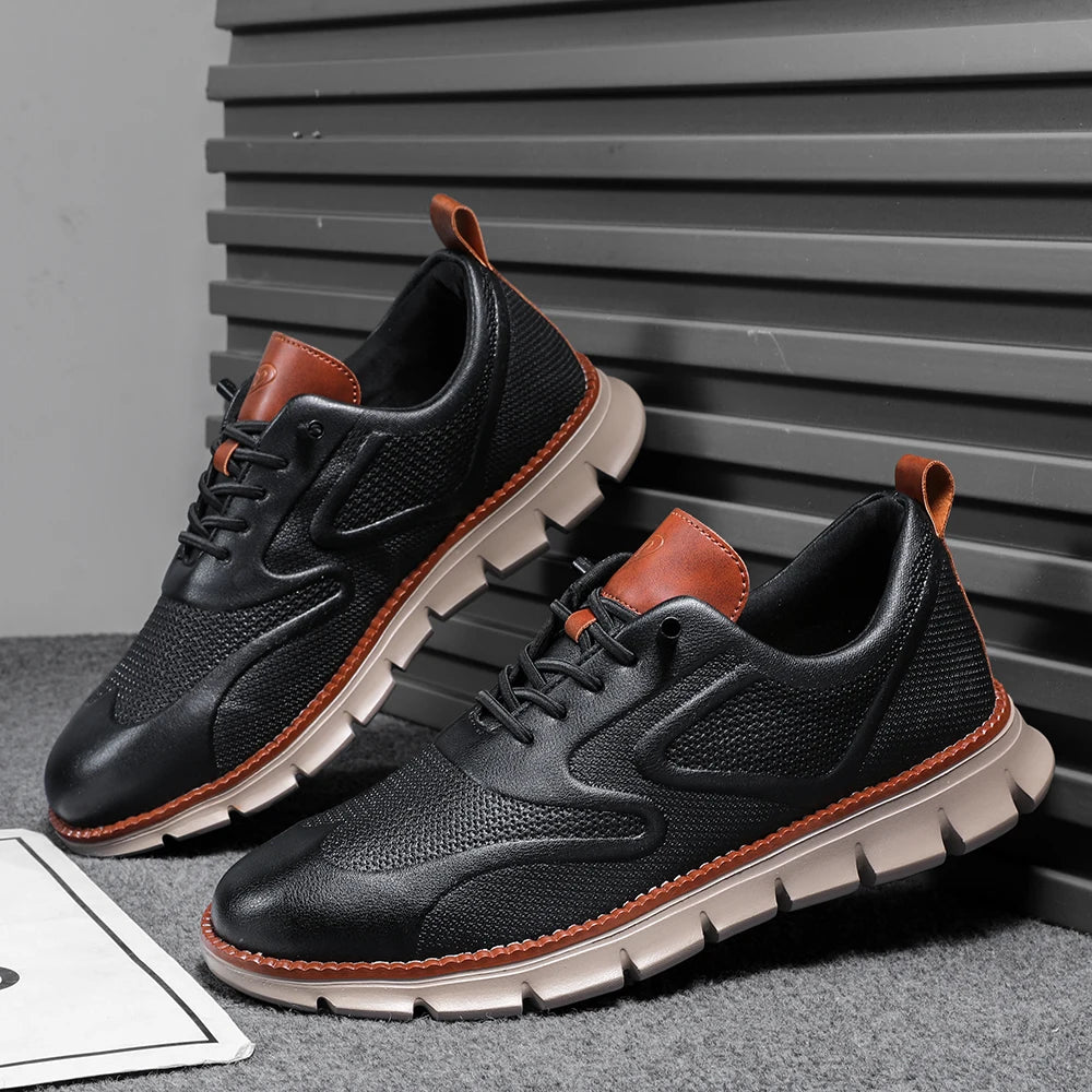 Men's Premium Leather Oxford Sneakers Casual Comfort Walking Shoes Navy Black Brown Fashion British Style Big Size 50 51 52