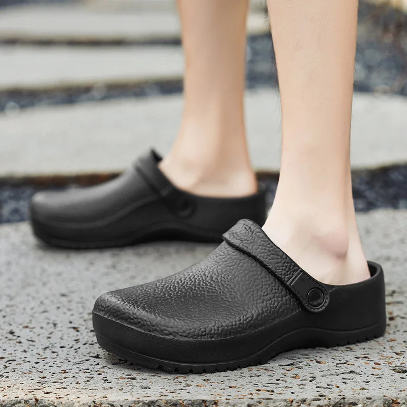 Litfun Summer Clogs Slippers For Men New Waterproof Oil-proof Kitchen Chef Shoes Outdoor Antiskid Garden Shoes EVA Beach Sandals