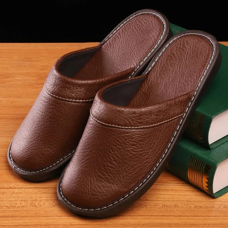 Inexpensive slippers house men indoor slides shoes big size 47 48 man mules closed toe faux leather slippers unisex couple shoes