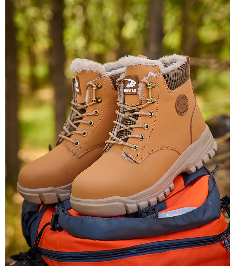 New 2024 Fashion Winter Velvet Work Safety Boots For Men Nail Proof Indestructible Waterproof Steel Toe Cap Male Sneakers
