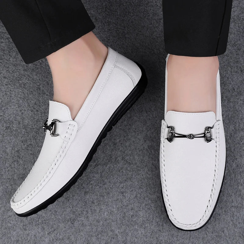 Elegantes Men Genuine Leather Loafers Non Slip Walking Shoes Breathable Outdoor Slip on Flats Casual Shoes Man Driving Moccasins