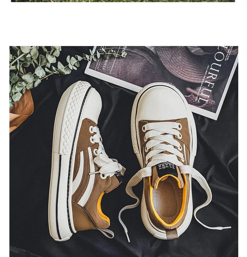 Brand Low Top Men's Canvas Sneakers Black Harajuku Big Head Platform Canvas Shoes Men Breathable Sport Casual Board Shoes Men