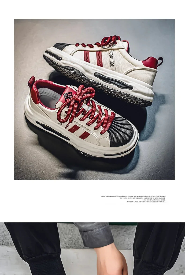 Men's Sneakers Design Printing Leather Casual Sports Shoes Fashion Comfortable Height Increased Flat Platform Skateboard Shoes