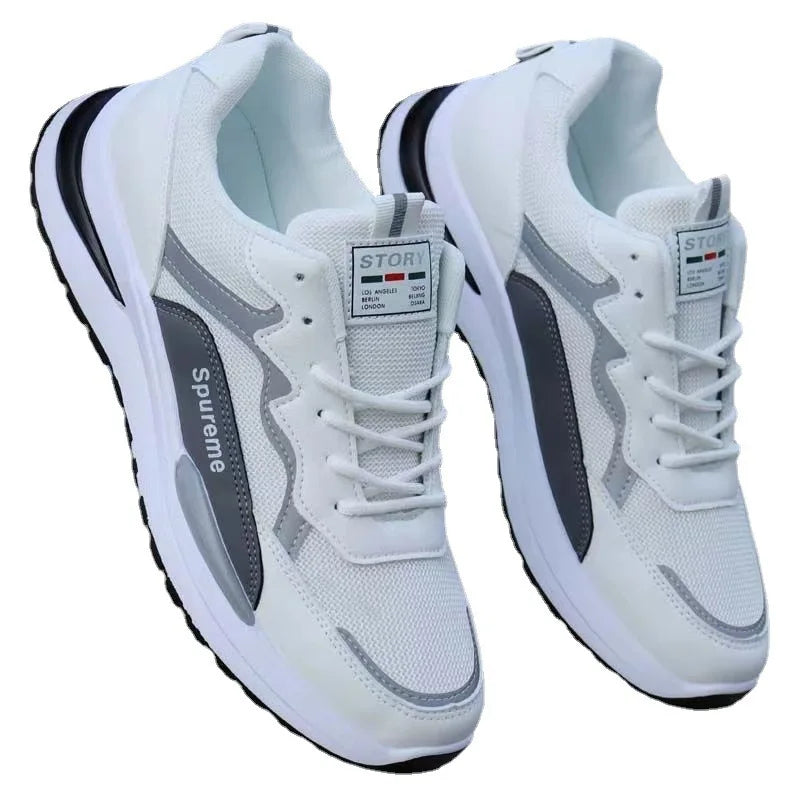 New Men's Breathable Low-Top Lace-Up Casual Shoes Comfortable Sports Shoes Lightweight PU Mesh Upgraded Version Fashionable