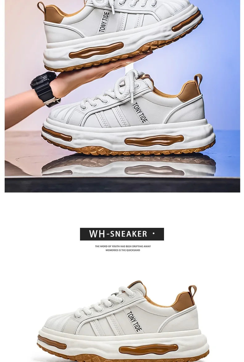 Men's Sneakers Design Printing Leather Casual Sports Shoes Fashion Comfortable Height Increased Flat Platform Skateboard Shoes