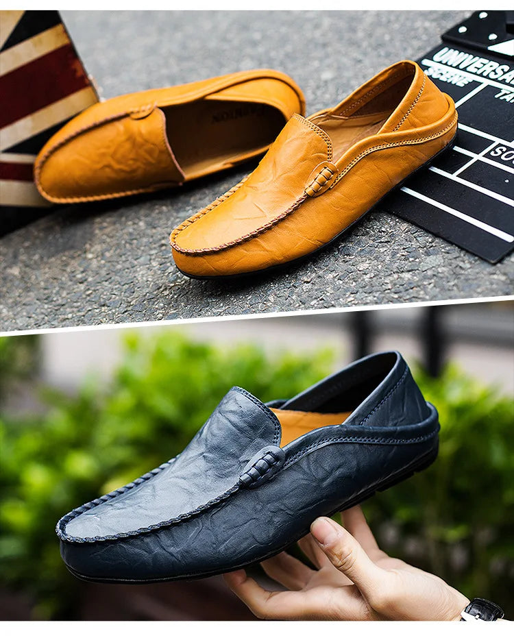 Men Loafers 2025 New Leather Shoes Men‘s Casual Shoes Moccasins Breathable Sneakers Men Driving Shoes Comfort Flats Plus Size 48