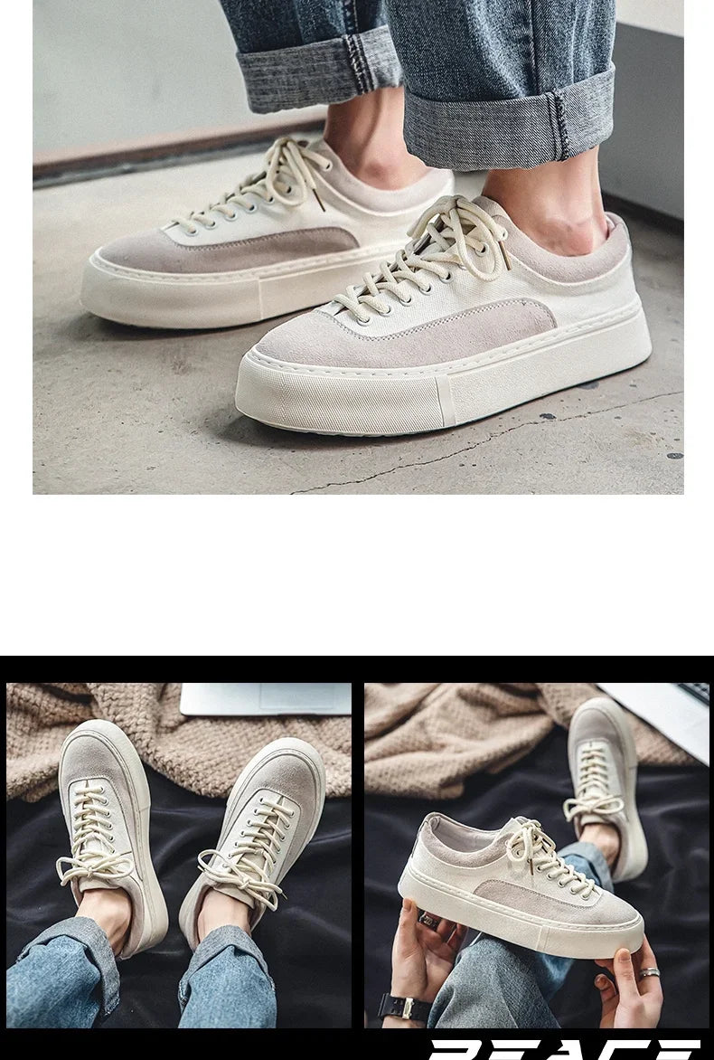 Korean Fashion Casual Canvas Sneakers Men Harajuku Platform Canvas Shoes Man Breathable Men's Vulcanized Shoes Zapatos De Lona