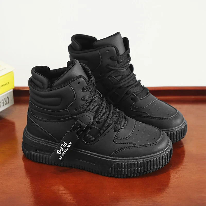 Men Platform Sneakers Lace Up Simple Design Skateboard Flats Outdoor Running Sports Shoes Casual High Top Sneakers For Couple 46