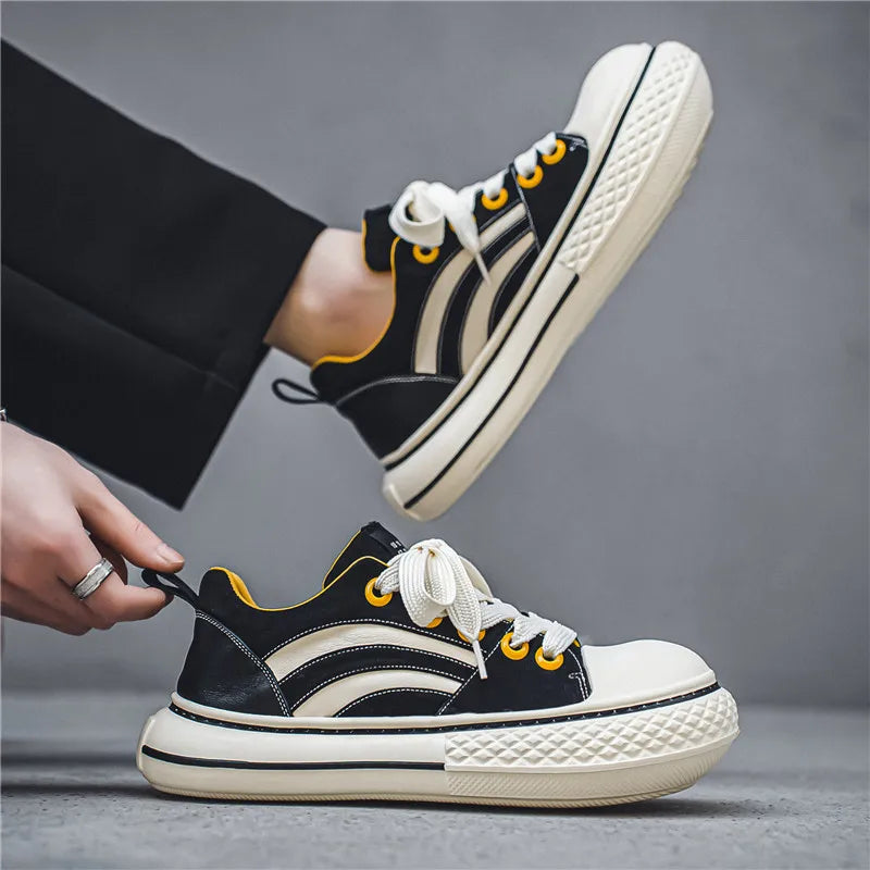 Brand Low Top Men's Canvas Sneakers Black Harajuku Big Head Platform Canvas Shoes Men Breathable Sport Casual Board Shoes Men