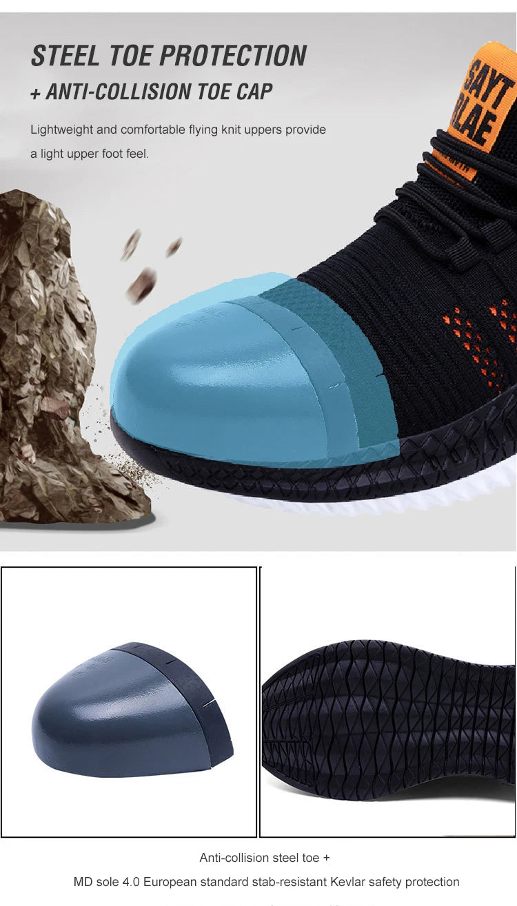 Work Safety Shoes Men's Safety Boots Anti-smash Work Shoes with Steel Toe Shoes Men Work Boots Anti-stab Safety Sneakers Male