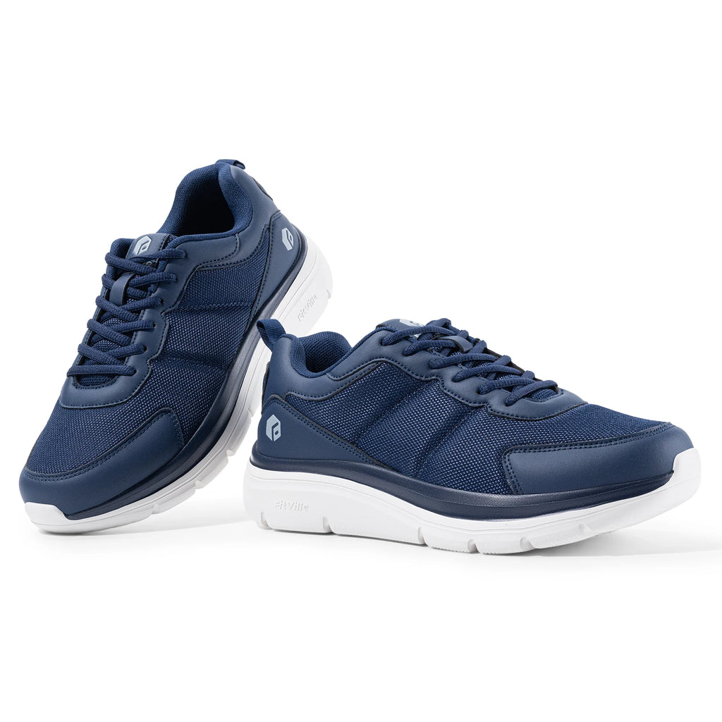 FitVille Men's Walking Shoes Wide Width Max Cushioning Lightweight Sneakers Casual Shoes for Plantar Fasciitis Pain Relief