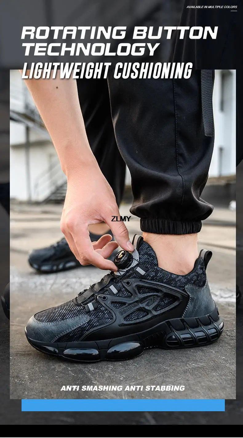 ZLMY Rotating Button Safety Shoes Men Steel Toe Sneakers Air Cushion Work Shoes Man Puncture Proof Work Safety Boots Protective