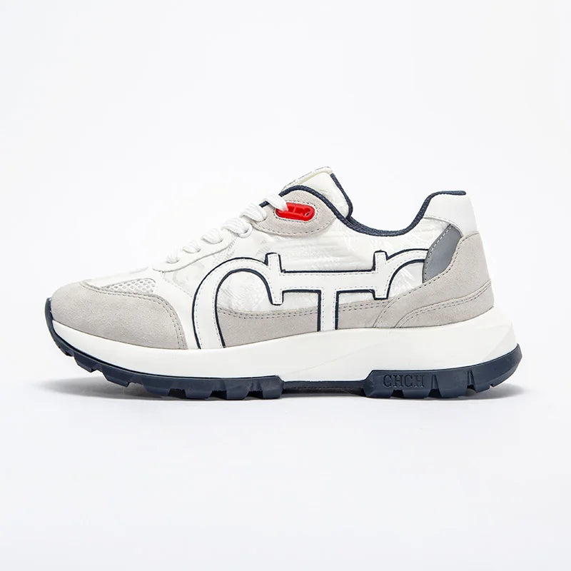 CHCH Women's Tennis Shoes 2024 Spring New Bull Leather+Fabric Spliced Casual Sports Shoes