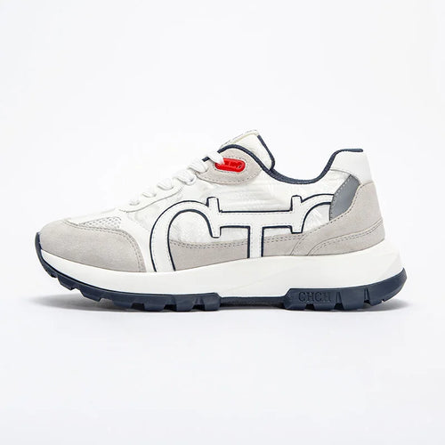CHCH Women's Tennis Shoes 2024 Spring New Bull Leather+Fabric Spliced Casual Sports Shoes