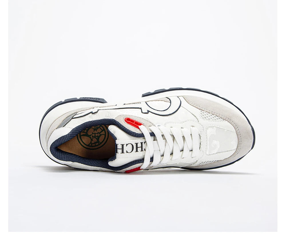 CHCH Women's Tennis Shoes 2024 Spring New Bull Leather+Fabric Spliced Casual Sports Shoes