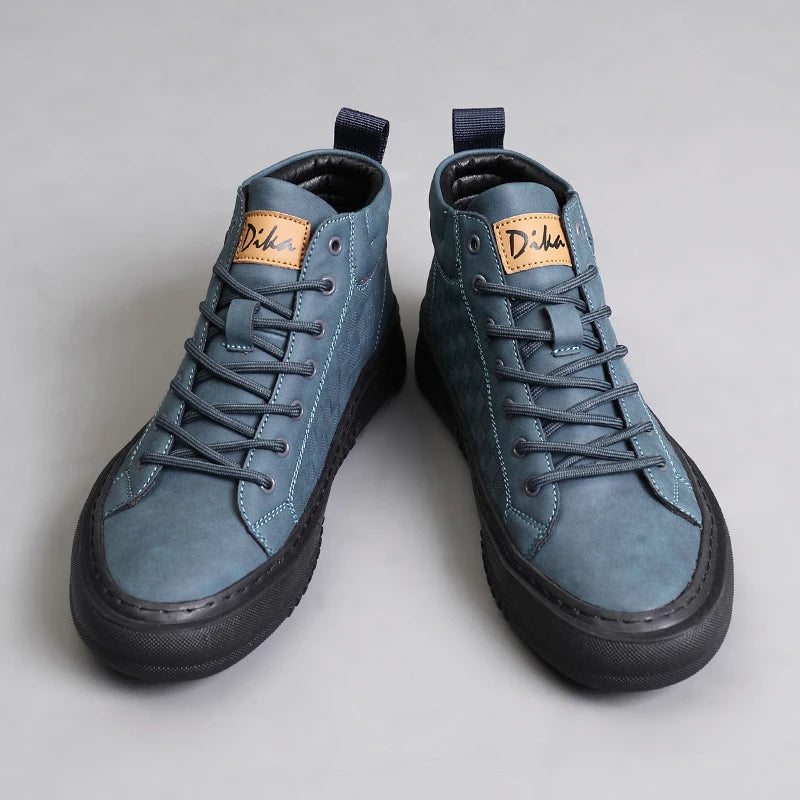 New Fashionable Versatile Men's Shoes, Casual Sports Shoes with Soft Soles and Soft Uppers, Mid-Top Retro Work Shoes, Wear-Resistant Trendy Shoes, British Style Lace-Up Shoes