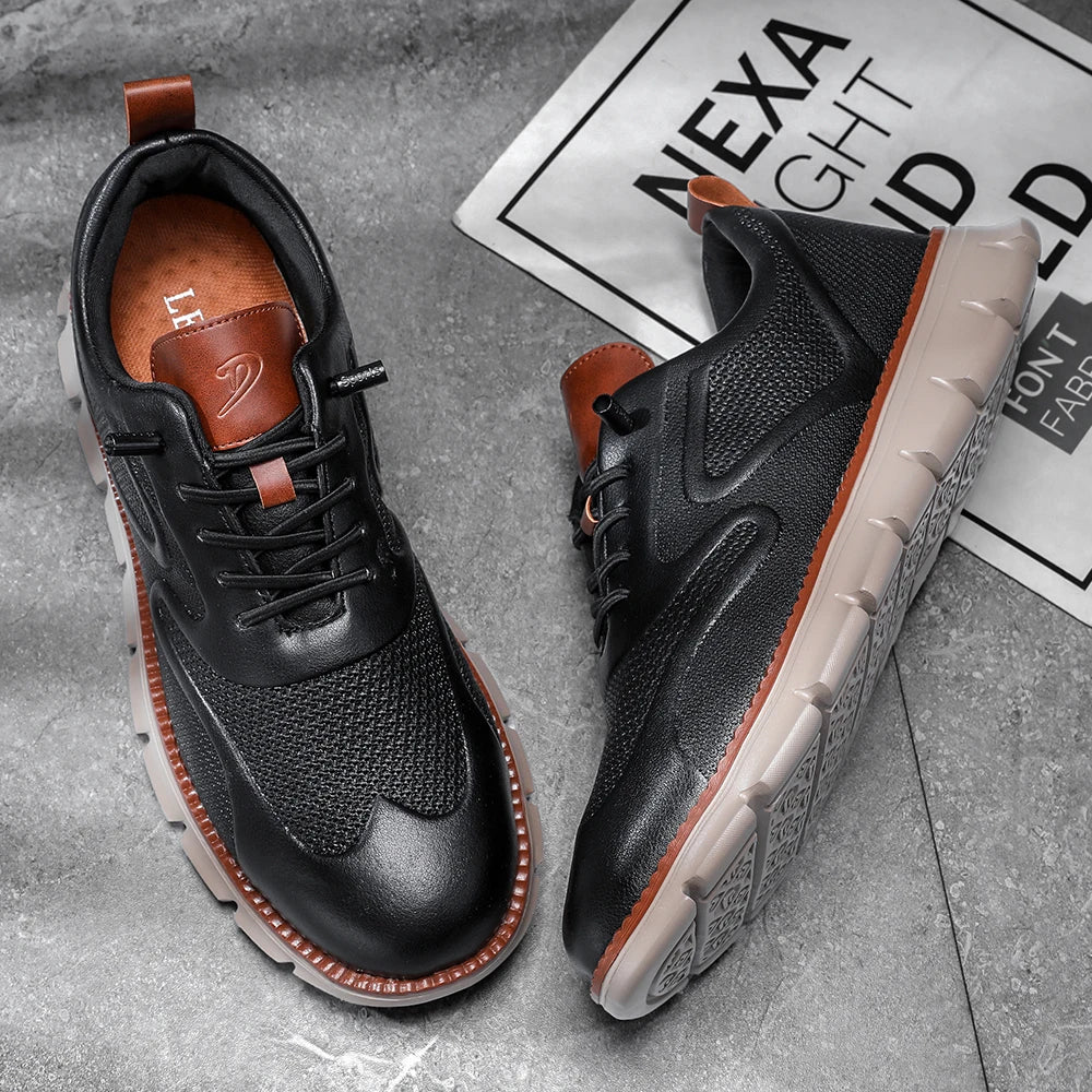 Men's Premium Leather Oxford Sneakers Casual Comfort Walking Shoes Navy Black Brown Fashion British Style Big Size 50 51 52