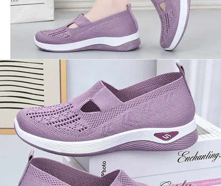Women's New Summer Shoes Mesh Breathable Sneakers Light Slip on Flat Sandals Anti-slip Walking Woven Shoes Zapatillas De Mujer
