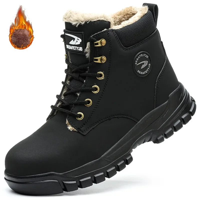 New 2024 Fashion Winter Velvet Work Safety Boots For Men Nail Proof Indestructible Waterproof Steel Toe Cap Male Sneakers