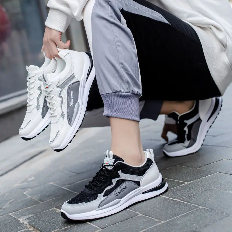 New Men's Breathable Low-Top Lace-Up Casual Shoes Comfortable Sports Shoes Lightweight PU Mesh Upgraded Version Fashionable
