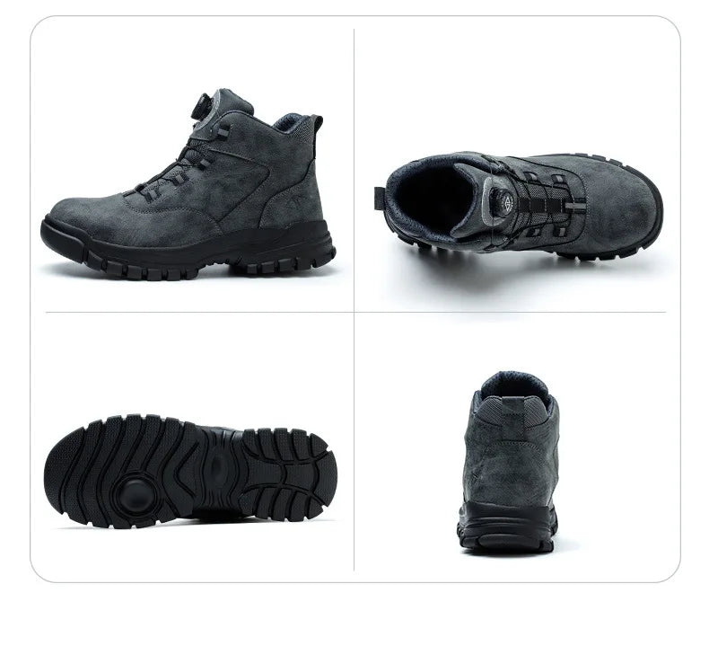 Rotating Buttons Work Boots Men Steel Toe Shoes Safety Boots Puncture-Proof Protective Shoes Waterproof Indestructible Shoes New