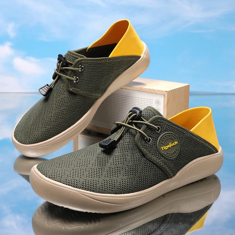 Hot Summer Mesh Men's Shoes Fashion Breathable Men Casual Shoes Handmade Flat Wading Shoes Outdoor Men Sneakers Big Size 38-46