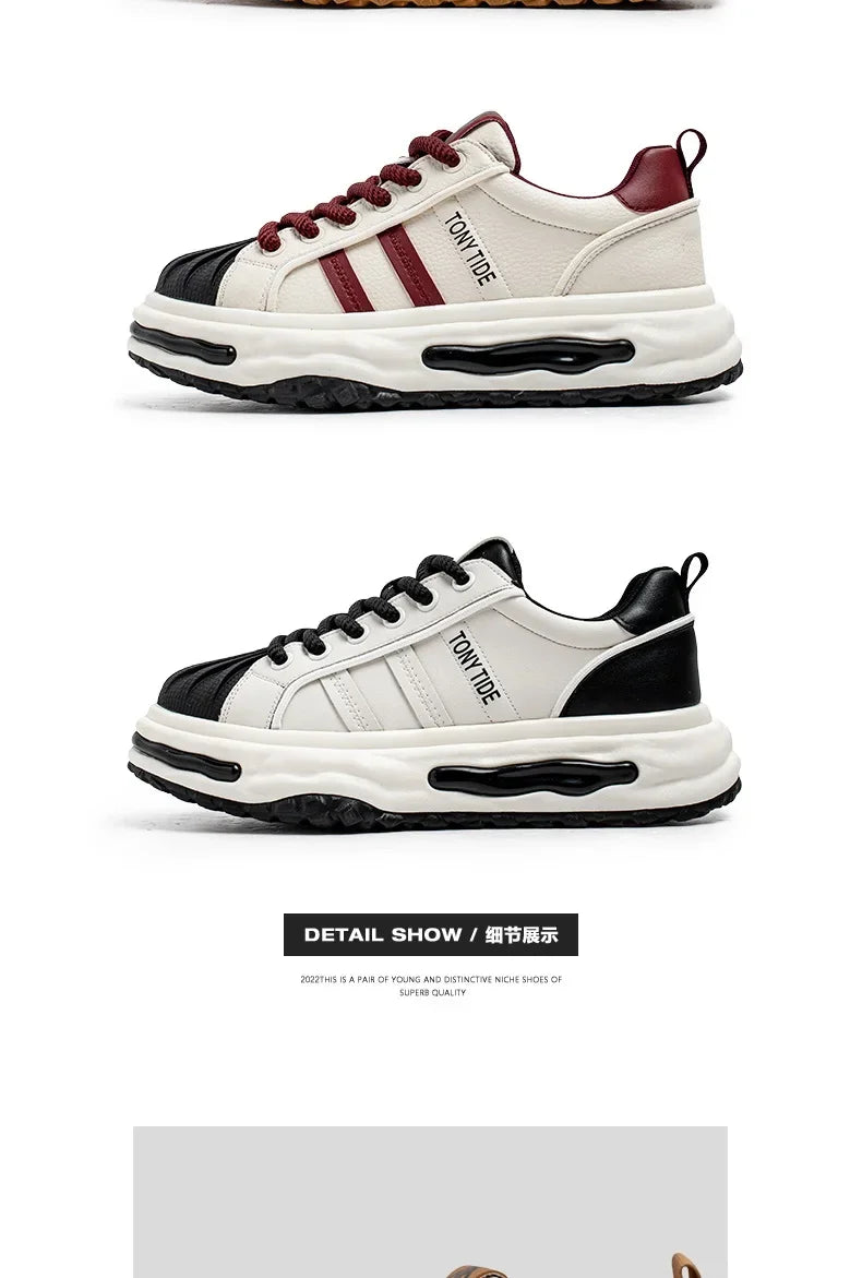 Men's Sneakers Design Printing Leather Casual Sports Shoes Fashion Comfortable Height Increased Flat Platform Skateboard Shoes