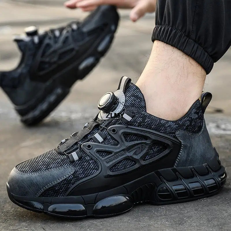 ZLMY Rotating Button Safety Shoes Men Steel Toe Sneakers Air Cushion Work Shoes Man Puncture Proof Work Safety Boots Protective
