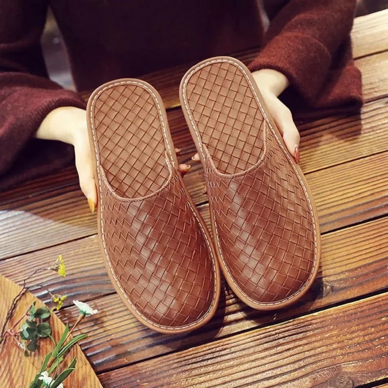 Inexpensive slippers house men indoor slides shoes big size 47 48 man mules closed toe faux leather slippers unisex couple shoes