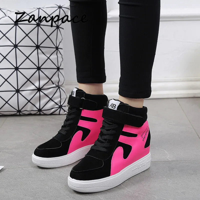 2026 Thick Platform Sneakers Casual Lace-Up Wedges High Heel Womens Shoes Outdoor Black Red Platform Vulcanize Shoes Women