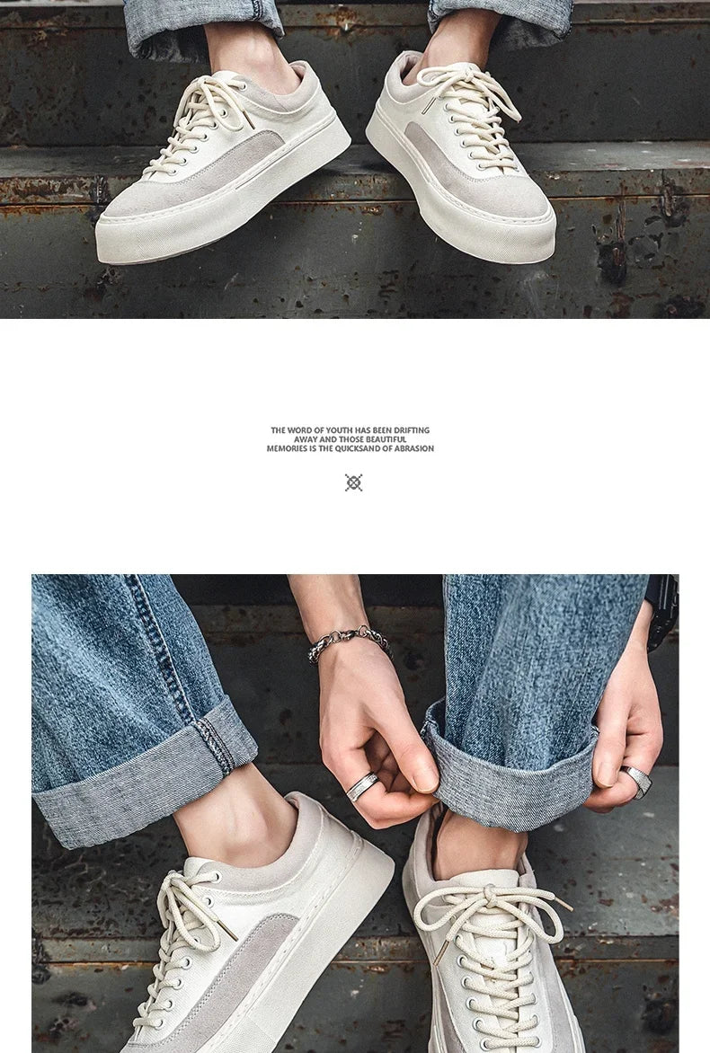 Korean Fashion Casual Canvas Sneakers Men Harajuku Platform Canvas Shoes Man Breathable Men's Vulcanized Shoes Zapatos De Lona