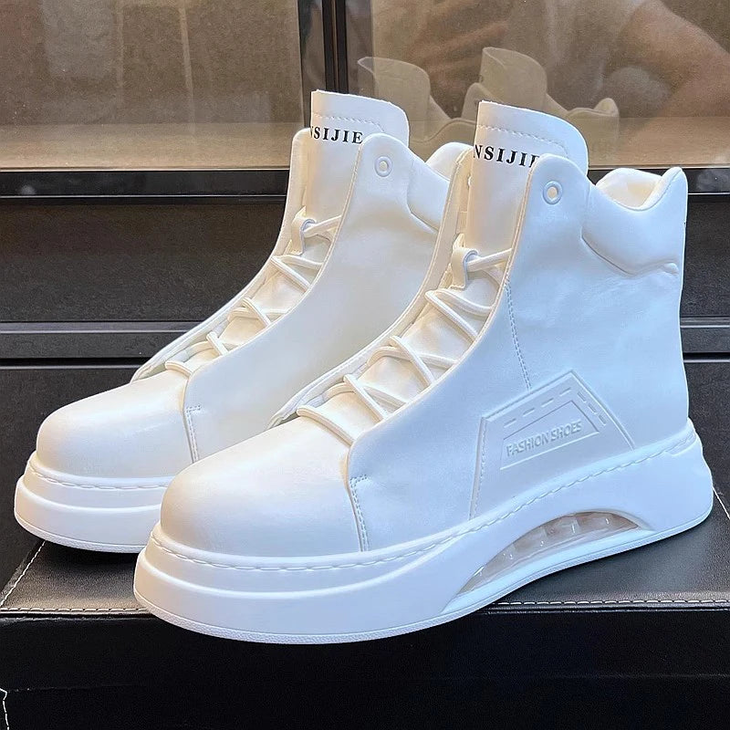 Luxury brand casual sneaker for men White high top air cushion sneakers Man Comfortable Soft Lace up botas masculino 2024