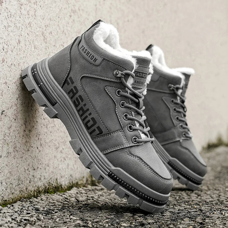 2025 Winter New: Men's Mid-High Top Warm Thickened Snow Sneakers - Versatile Trendy Platform Shoes for Outdoor Running