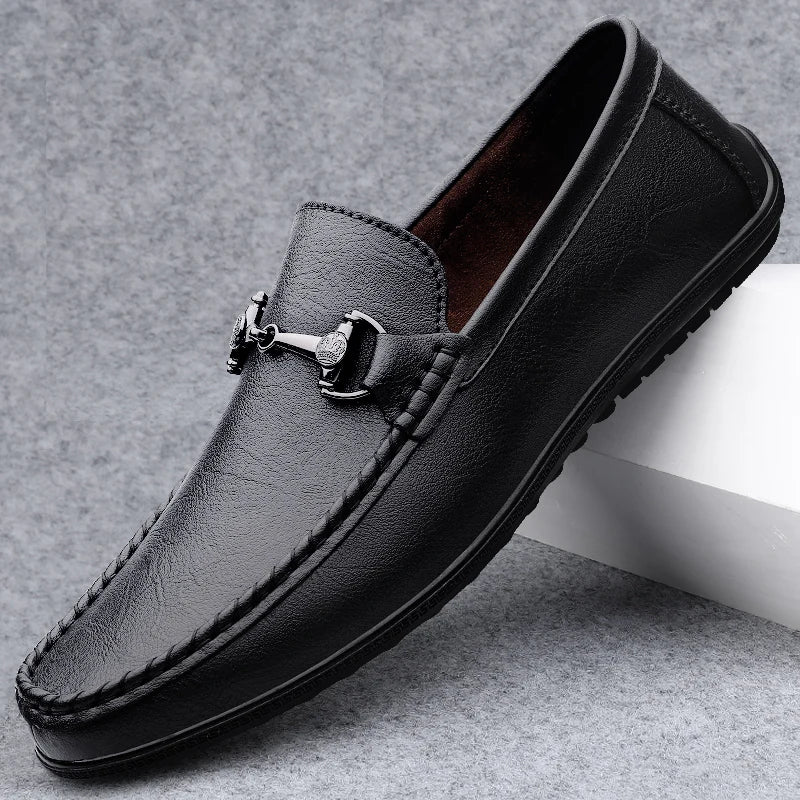 Elegantes Men Genuine Leather Loafers Non Slip Walking Shoes Breathable Outdoor Slip on Flats Casual Shoes Man Driving Moccasins