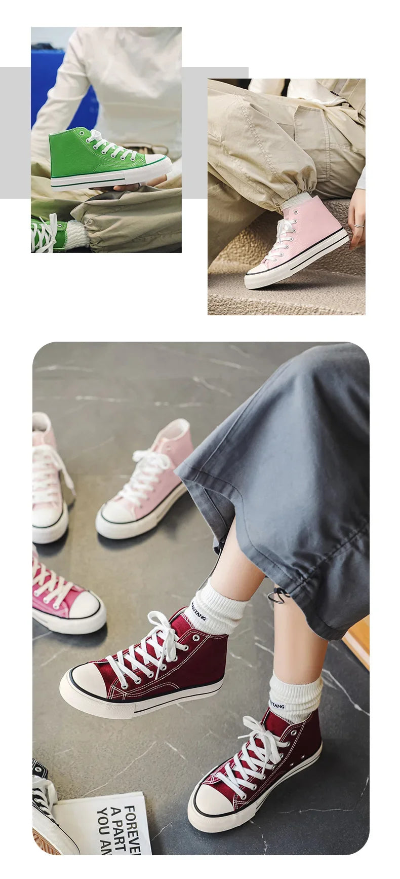 Retro High Top Canvas Shoes Classic Breathable Unisex Spring Autumn Fashionable Couple Style Cotton Lined Flat Bottom Sneakers
