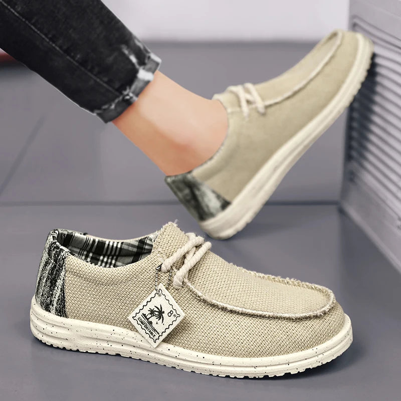 Men's Canvas Shoes Summer 2023 New Lightweight Breathable Soft Slip on Casual Shoes Fashion Beach Vacation Loafers Men Footwear
