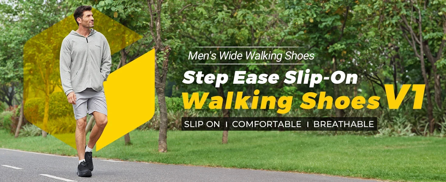 Fitville Wide Men'S Slip-On Running Shoes Lightweight Breathable Outdoor Casual Sports Walking Shoes Sneakers For Swollen Feet