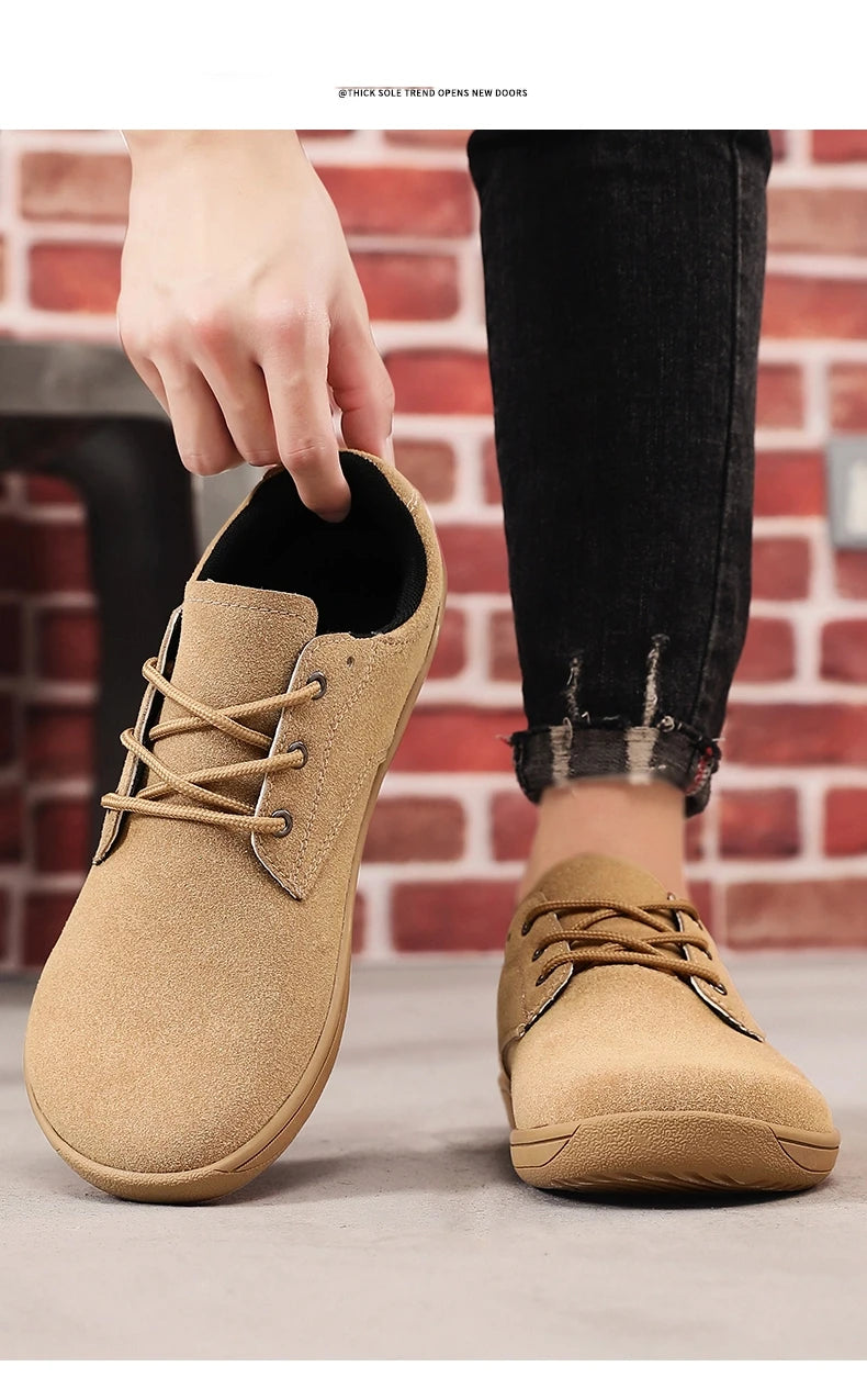 Barefoot Men's Sneakers With Wide Toe Size 48 Minimalist Cow Suede Leather Upper Casual Man Shoes Comfortable Walking Shoes