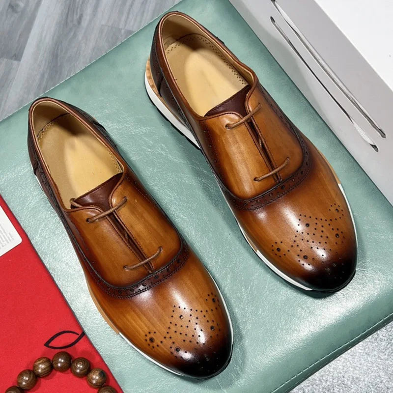 Spring Casual Shoes Men's Genuine Leather Anti-skid Sports Shoes Outdoor Walking Shoes Classic Pointed Breathable Leather Shoes