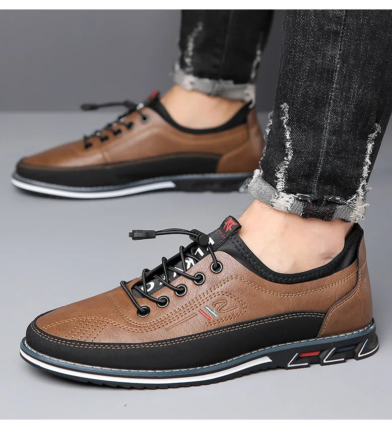 New Men's Leather Flat Casual Shoes Soft Sole Slip on Loafers Business Formal Shoes for Men Zapatos Casuales De Hombre Plus Size